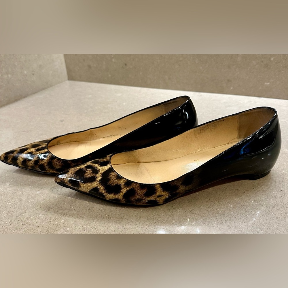 Christian Louboutin Black Leopard Print Patent Leather Pigalle Follies